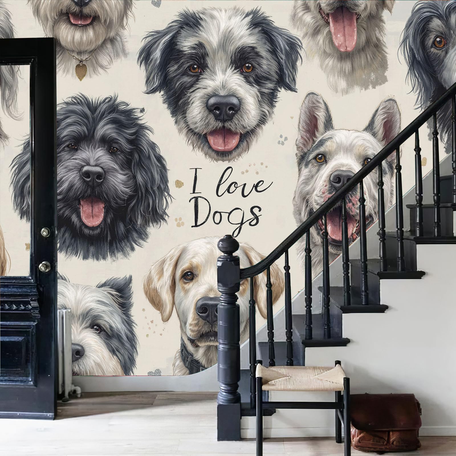 Papier peint 3D J'aime les chiens crème pour décorer la chambre d'enfant