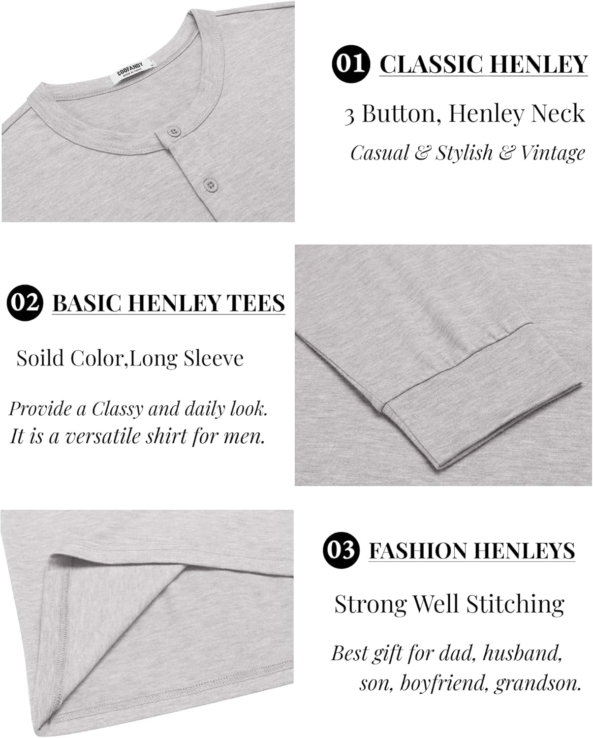 COOFANDY Men's Henley T-Shirt Long Sleeve Casual Lightweight Pullover Shirts Soft Stretch Basic Tees Fall Tops - Image 5
