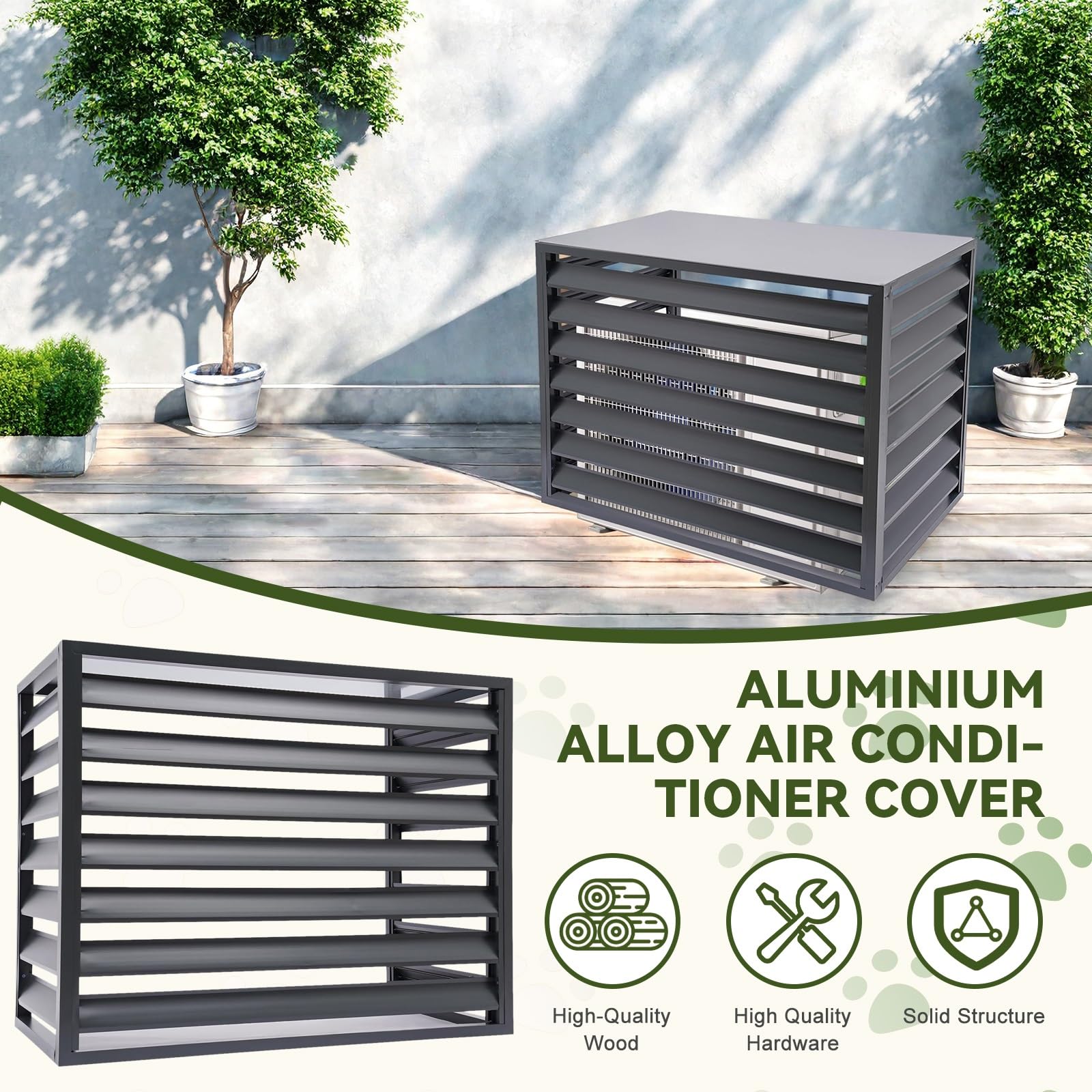 Aluminiowa osłona klimatyzatora (4 panele) - dźwiękoszczelne ogrodzenie AC i wyposażenie basenowe aluminiowa konstrukcja (biała 100 x 50 x 70 cm) - odporna na warunki atmosferyczne i stylowa