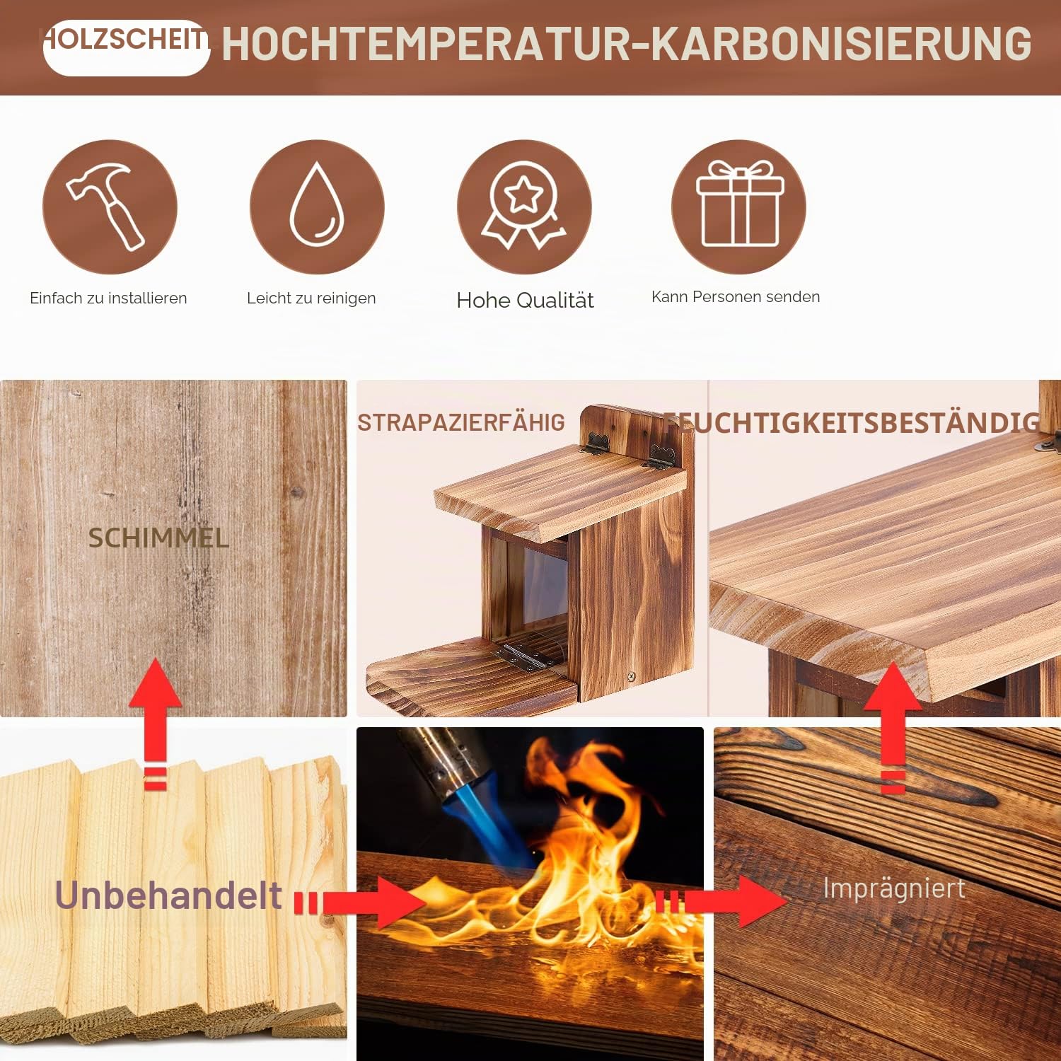 MIXXIDEA Eichhörnchen-Futterstation aus Holz, stabiles Eichhörnchen-Futterhaus mit Dicke 1,5 cm, kein Zusammenbau erforderlich, für Hinterhof, Außengarten, 1 Stück