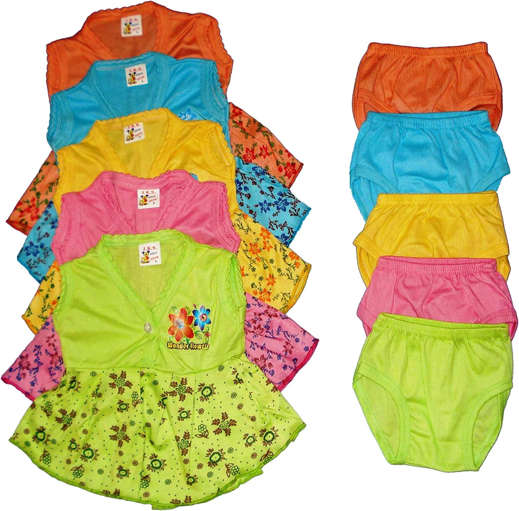 Apt Padhus Baby Girls Cotton Dress (Pack of 5) (PF052_Multicolor_6-12 Months)
