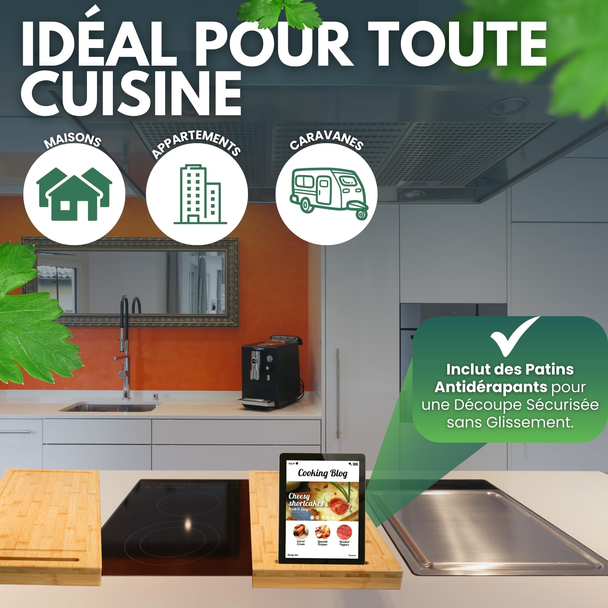 Protection Plaque Induction 100% Bambou Antidérapant - Protege Plaque Induction - Protection Plaque de Cuisson - Protege Plaque de Cuisson