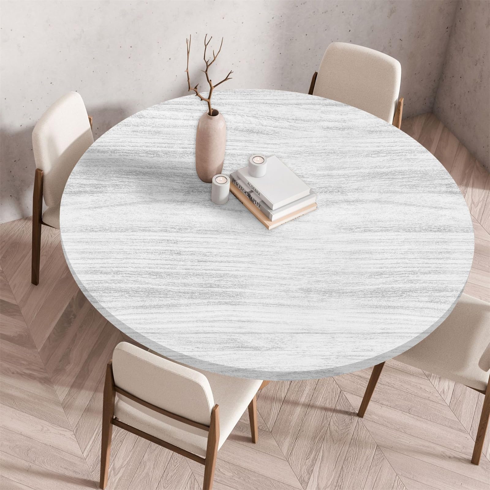 Muiuou Round Tablecloth, Printing Reusable Waterproof Oil-Proof Elastic Edged Round Table Cover Protector Cloth, Fitted Kitchen Restaurant Picnic Home Decoration