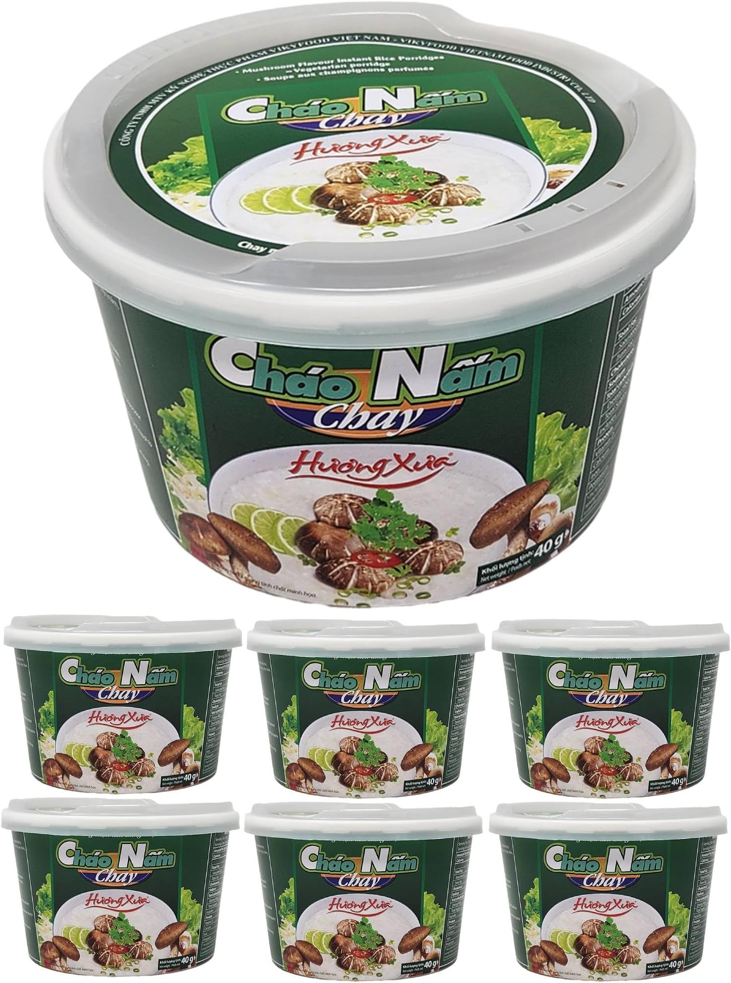 Instant Mushroom Rice Porridge Vegetarian Congee - Cháo Nấm Chay Hương Xưa - Include Six - 1.41 Oz Premium Soup