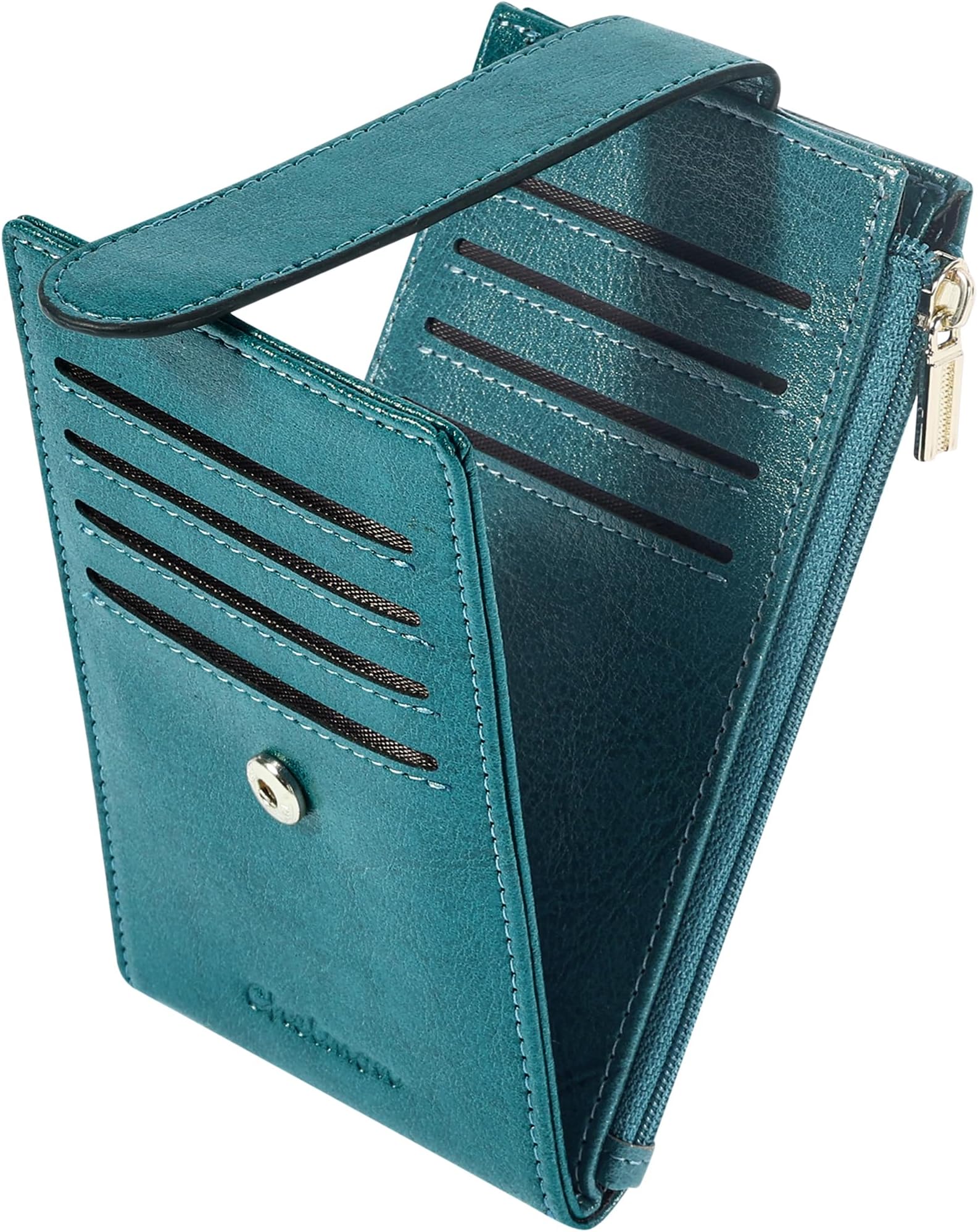 Womens Wallet Slim RFID Blocking Bifold Multi Card Case Wallet with Zipper Pocket (Peacock Blue)
