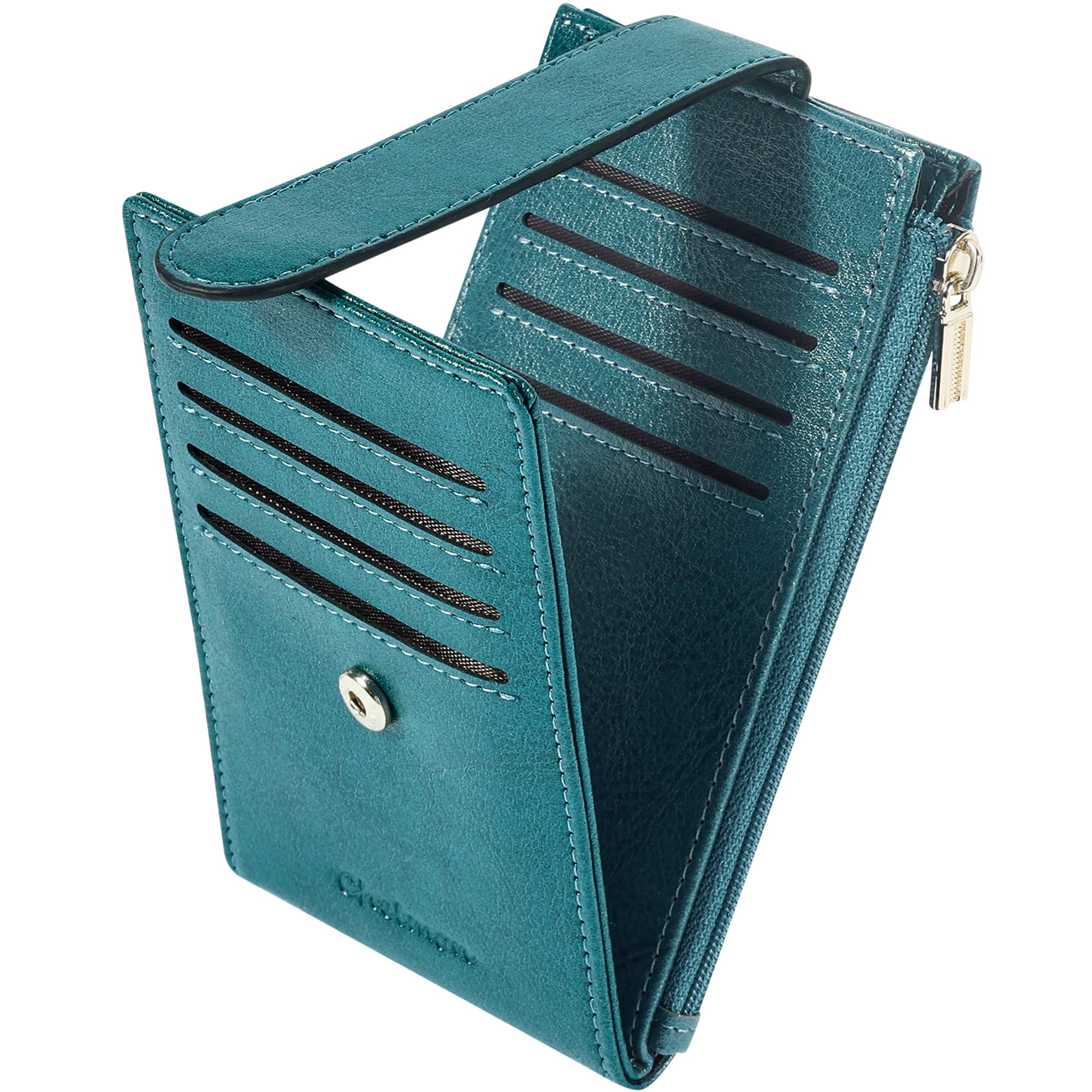 Womens Wallet Slim RFID Blocking Bifold Multi Card Case Wallet with Zipper Pocket (Peacock Blue)