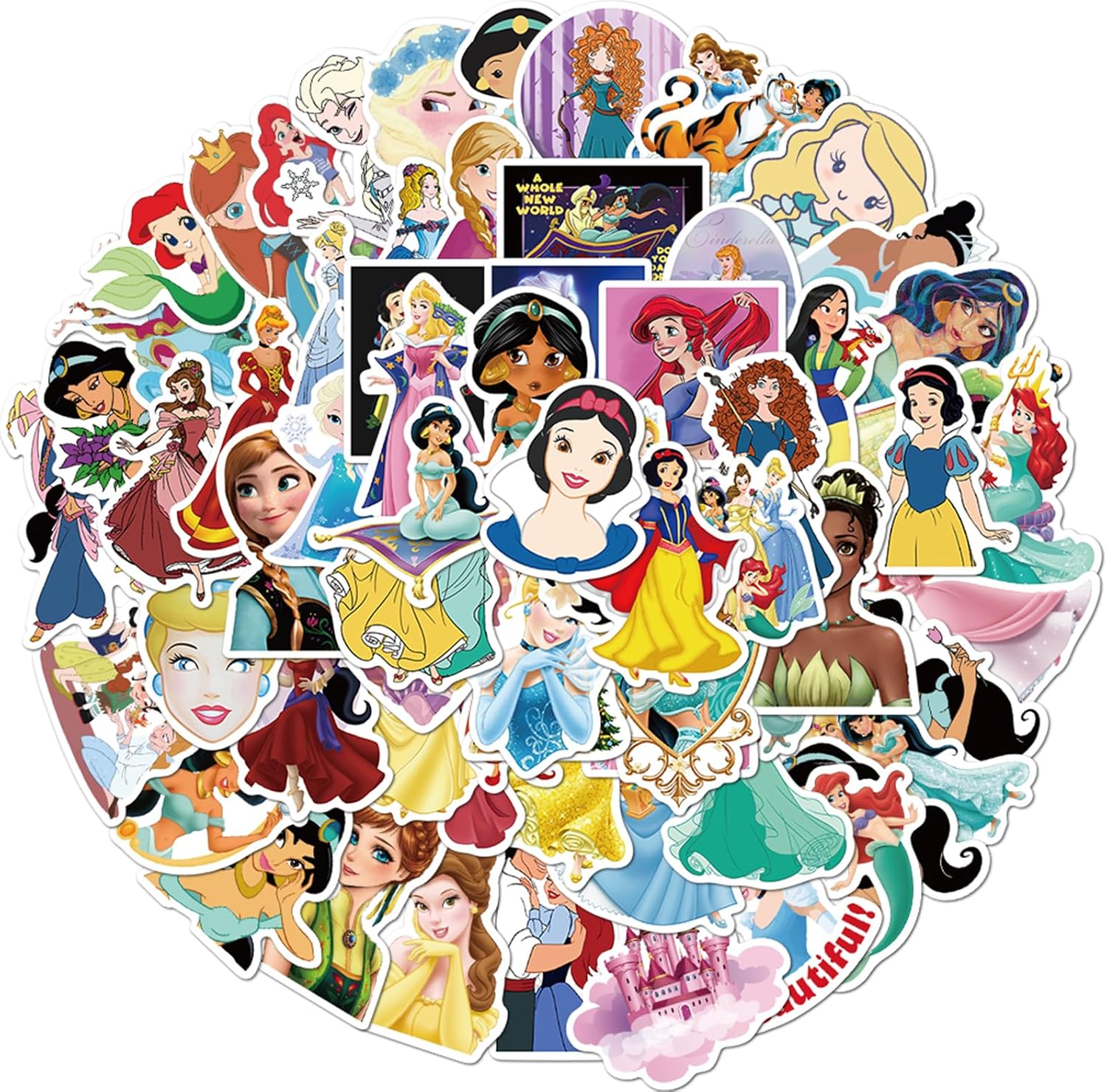 50Pcs Disney Princess Collection Stickers Aesthetic Waterproof Stickers Luggage Skateboard Water Bottle Stickers Decal Bicycle Bumper Snowboard Decorate Gift. - Image 2