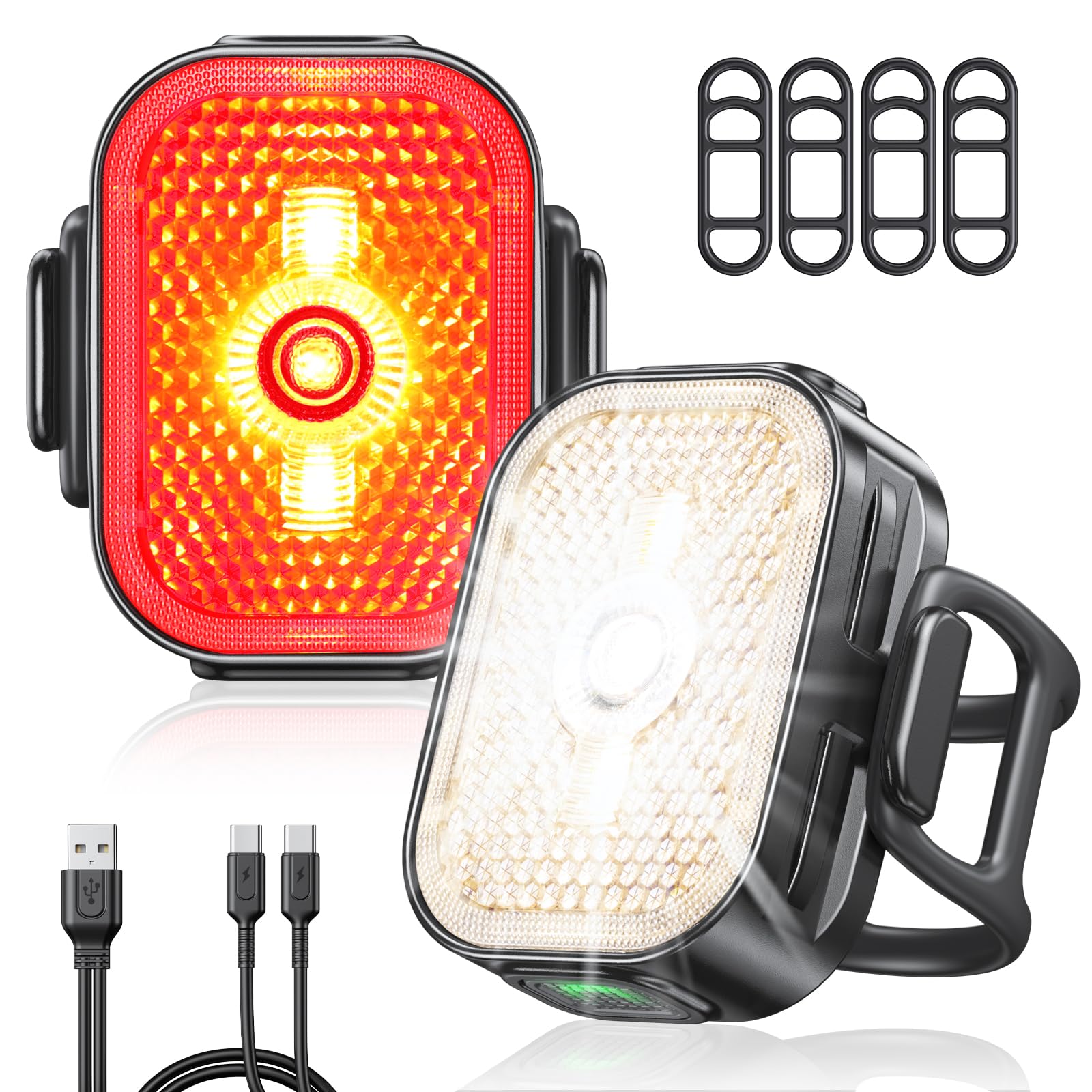 EOIWUY Bike Lights Front and Back, [2 in 1 Reflective] Rear Bike Light Set, 8+6 Modes Bicycle Lights, USB-C Fast Charging, IP65 Waterproof, Super Bright Cycling Headlights Set Cycling Reflectors