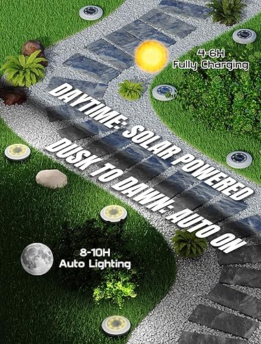 Miniatura 2 de Sennycat Luces solares para exteriores, 12 luces de disco para jardín, funciona con energía solar, impermeable, iluminación de paisaje al aire libre