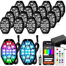 16 Pods 9 Sides RGB Rock Lights, App/2 Remote Control Led Underglow Lights Compatible with 12V Trucks Jeep UTV ATV Golf Cart, Brake Signal, Waterproof, Music Mode, Plug and Play, Multi-ColorPatented
