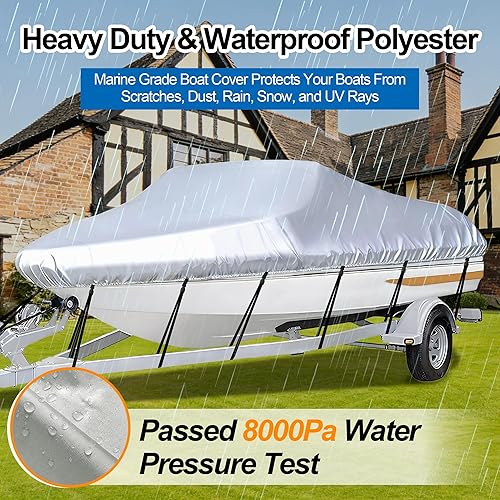 Miniatura 79 de iCOVER - Funda para lancha remolcable, impermeable, resistente, poliéster, grado marino, apta para lanchas V-Hull, de pesca y esquí de 20-23 pies