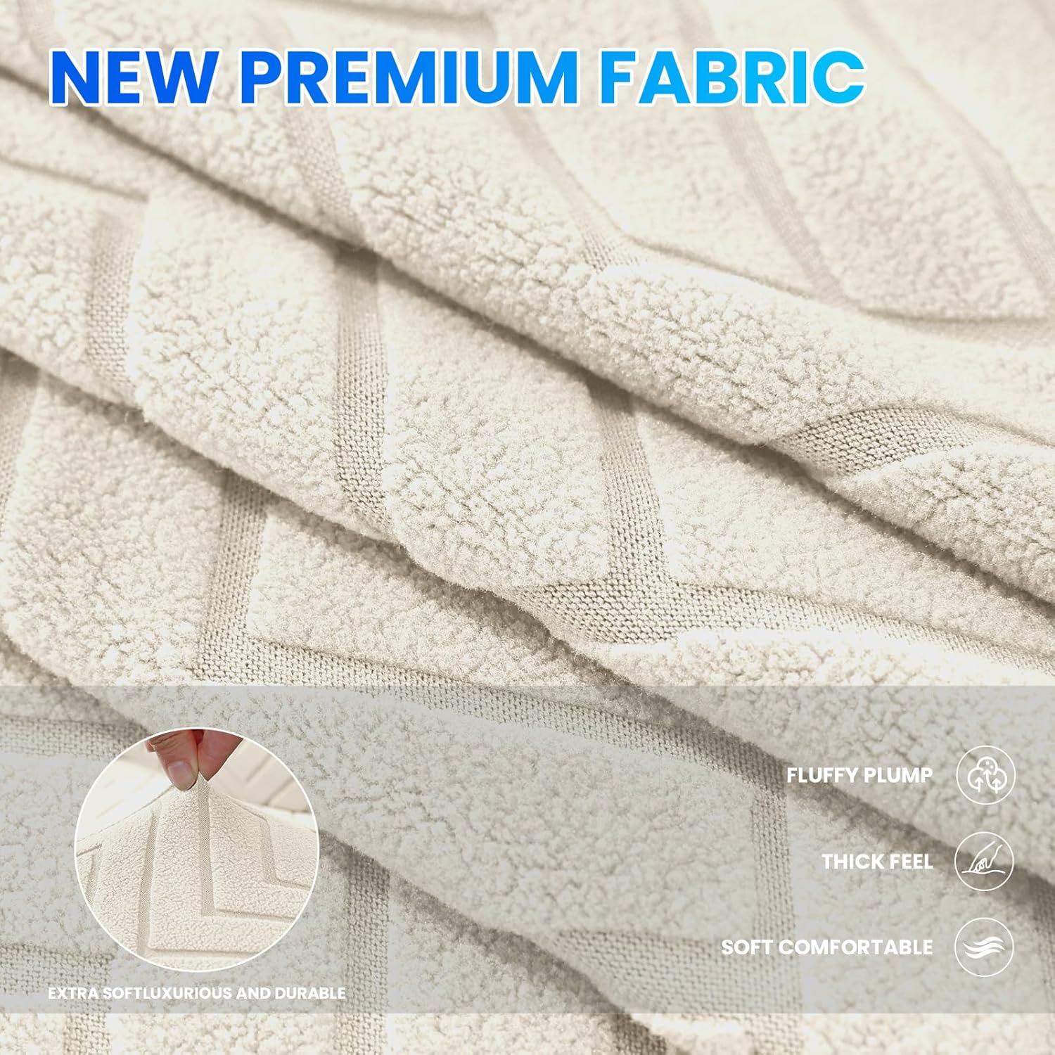 Stretch Sofa Slipcover 1 Piece Couch Sofa Cover,31"-46" Non Slip Soft Couch Sofa Cover Washable Furniture Protector with Non Skid Foam and Elastic Bottom for Kids, Pets,Beige White