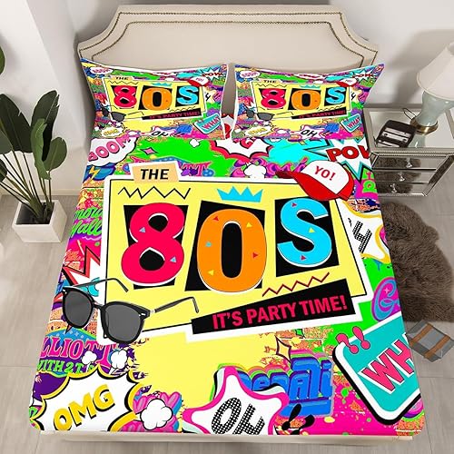 Miniatura 7 de Erosebridal Sábana bajera ajustable de moda de los años 90, tamaño individual para niños, adolescentes y adultos, sábanas de cama con cinta de radio