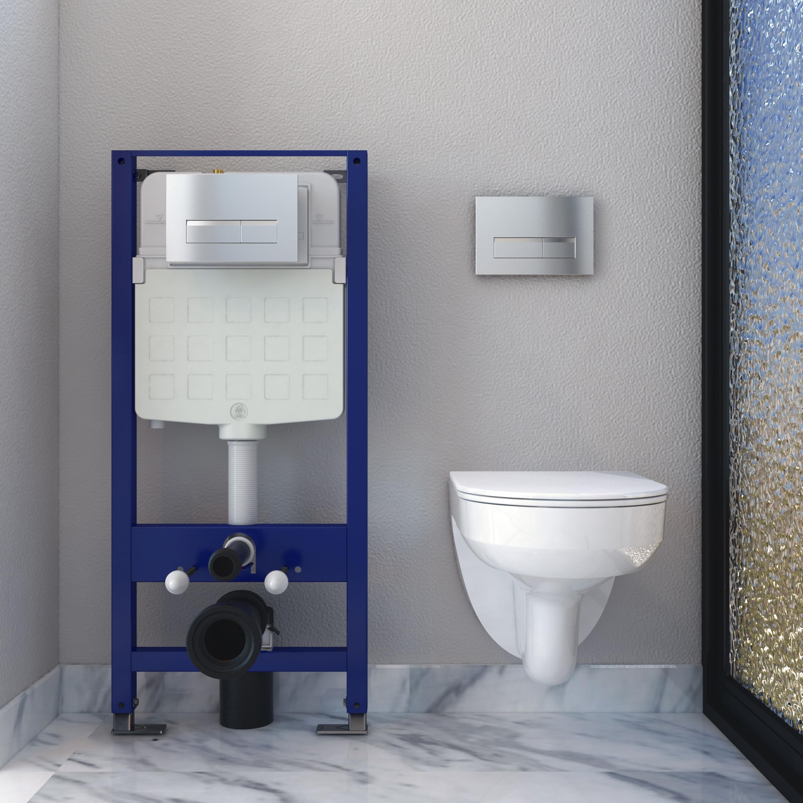 Simple Bathrooms Complete Set-415-Uf+X102 Bathroom Round Rimless Wall Hung Toilet Uf Soft Close Seat With 1.14M Concealed Cistern Frame Wc Pan Short Projection White Ceramic-41102