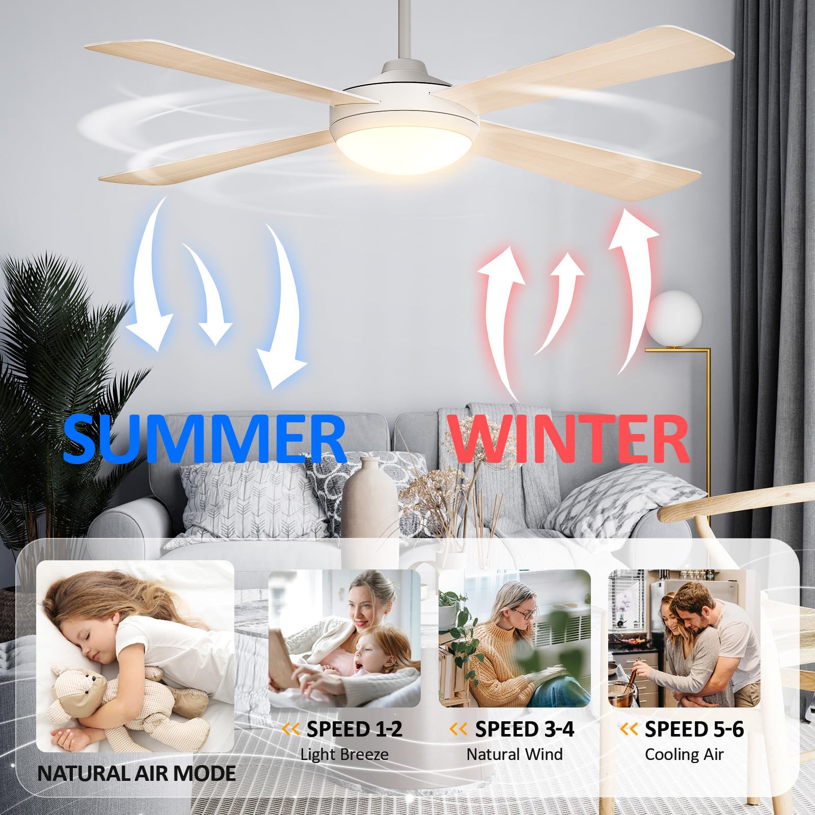 HOOLED 132cm Ventilatore da Soffitto con Luce, Lampadario Ventilatore da Soffitto con Timer, Luminosità e Temperatura Colore Regolabili, Plafoniera Ventilatore Soffitto, Silenzioso Ceiling Fan