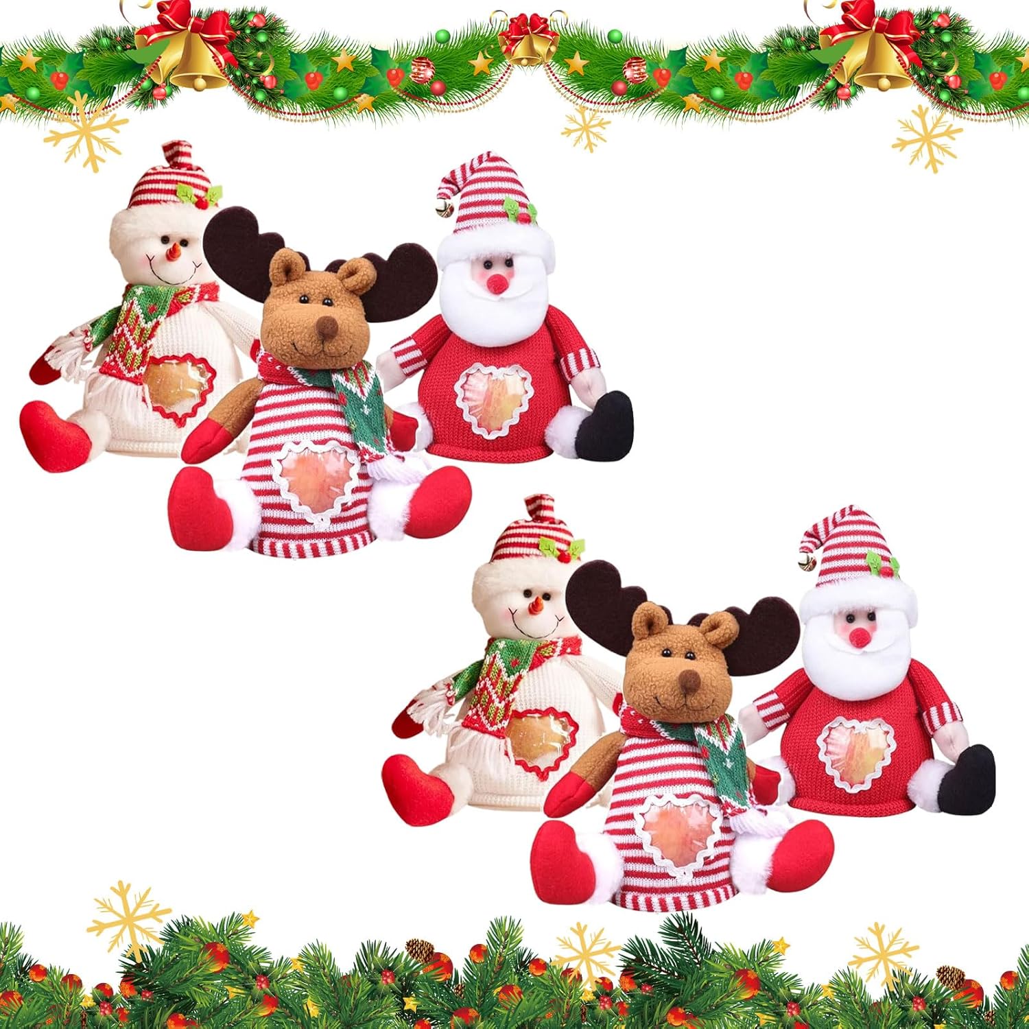6 Pcs Bags Zipper Design, 2025 New 3D Doll Decoration Gift Bag, Santa Snowman Doll Storage Gift Bag for Christmas Party and Festival