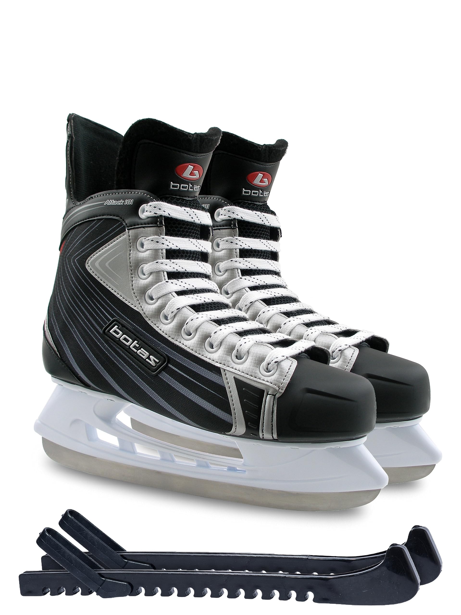 Botas - Attack 181 - Men's Ice Hockey Skates | Made in Europe (Czech Republic) | Color: Black with Silver, Adult 5 Bundle with Skate Guards