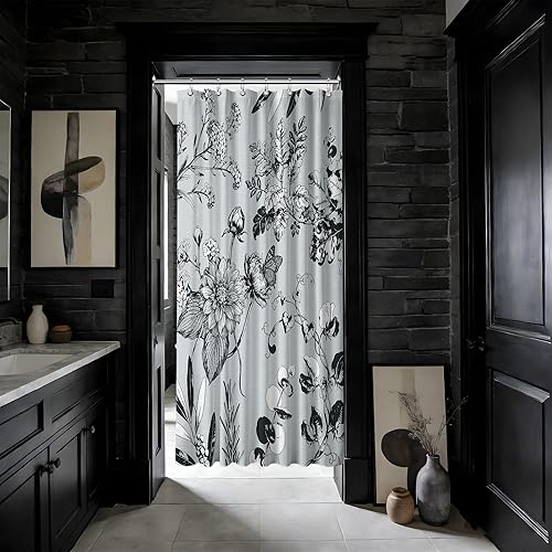 Miniatura 73 de Cortina de ducha azul marino de bosque Cortina de ducha azul oscuro de montaña y naturaleza para decoración de baño de hombres, tela impermeable con