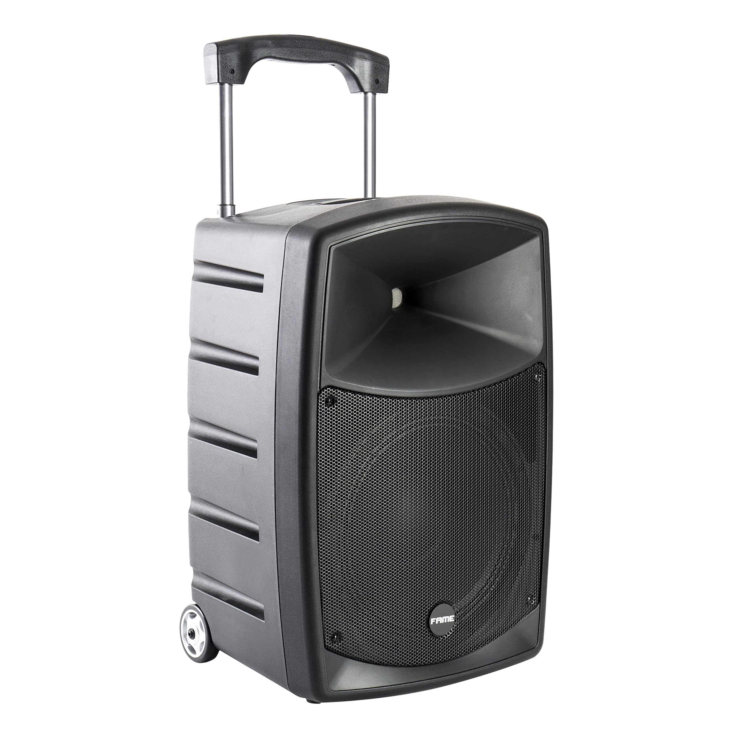 Fame Audio Voyager 12 Aktiver Lautsprecher 250W RMS 12 Zoll, Cover inklusive, Kunststoffgehäuse, EQ, Bluetooth, Akkubetrieb, Ideal für Live-Events