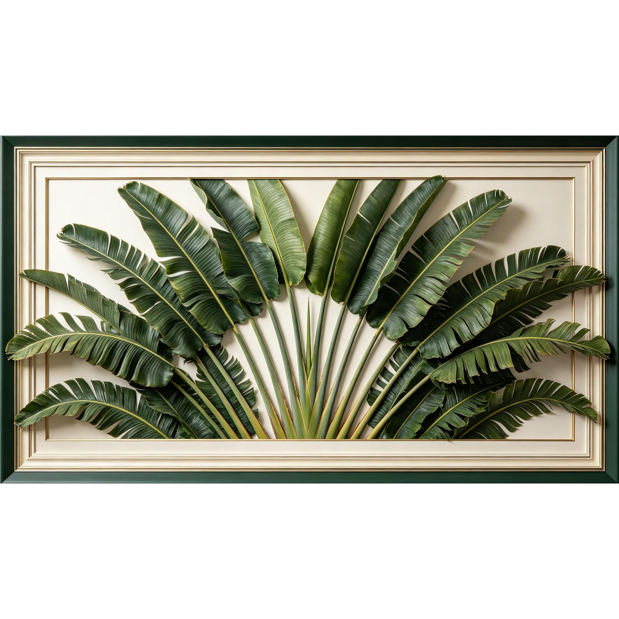 QZLITHOTIC 50x90cm3D Framed Wall Art， Tropical Banana Leaf Botanical Jungle SelfAdhesive Mural， WaterActivated Peel & Stick Fabric Decor Wall Decal for Bedroom Living Room