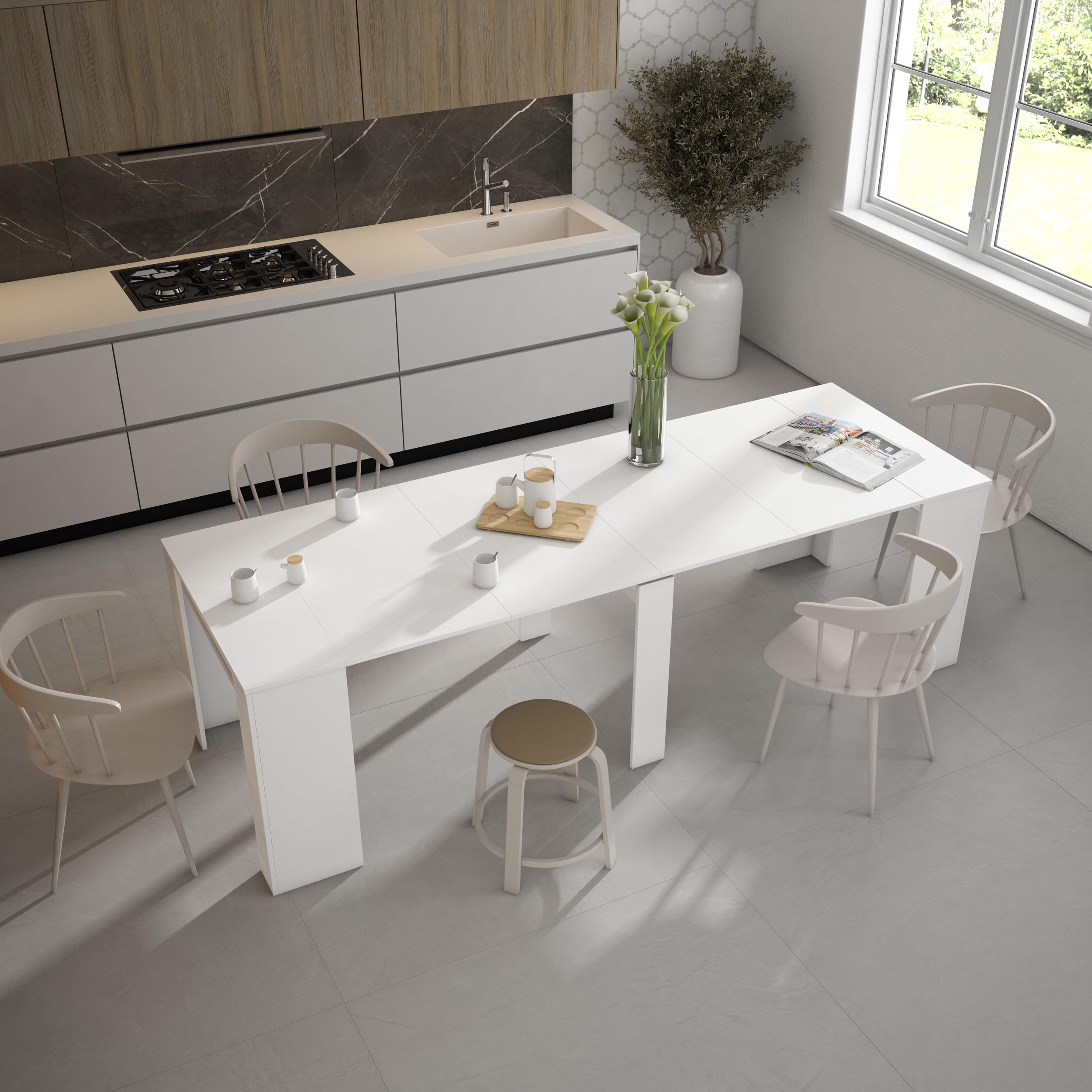 Skraut Home | Ausziehbarertisch | Multifunktionaler ausziehbarer | 260 | Für 12 Gäste | Esszimmertische | Moderner Stil | Weiß