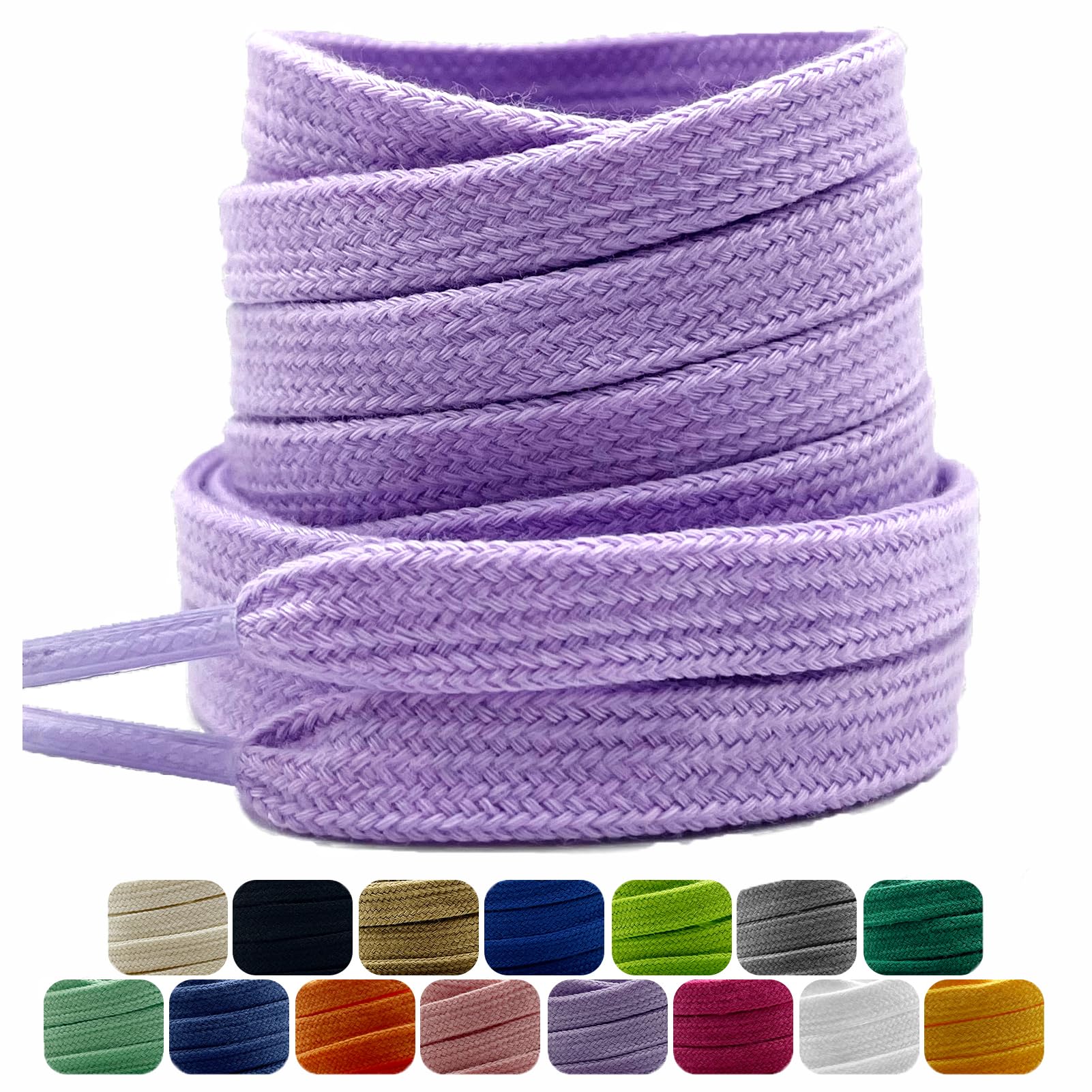 Dafannis 2 Paar Schnürsenkel aus Baumwolle, 9 mm Flache breite Reißfeste Schuhbänder für Sneakers, Sportschuhe, Turnschuhe, Premium Ersatz Schuhbänder