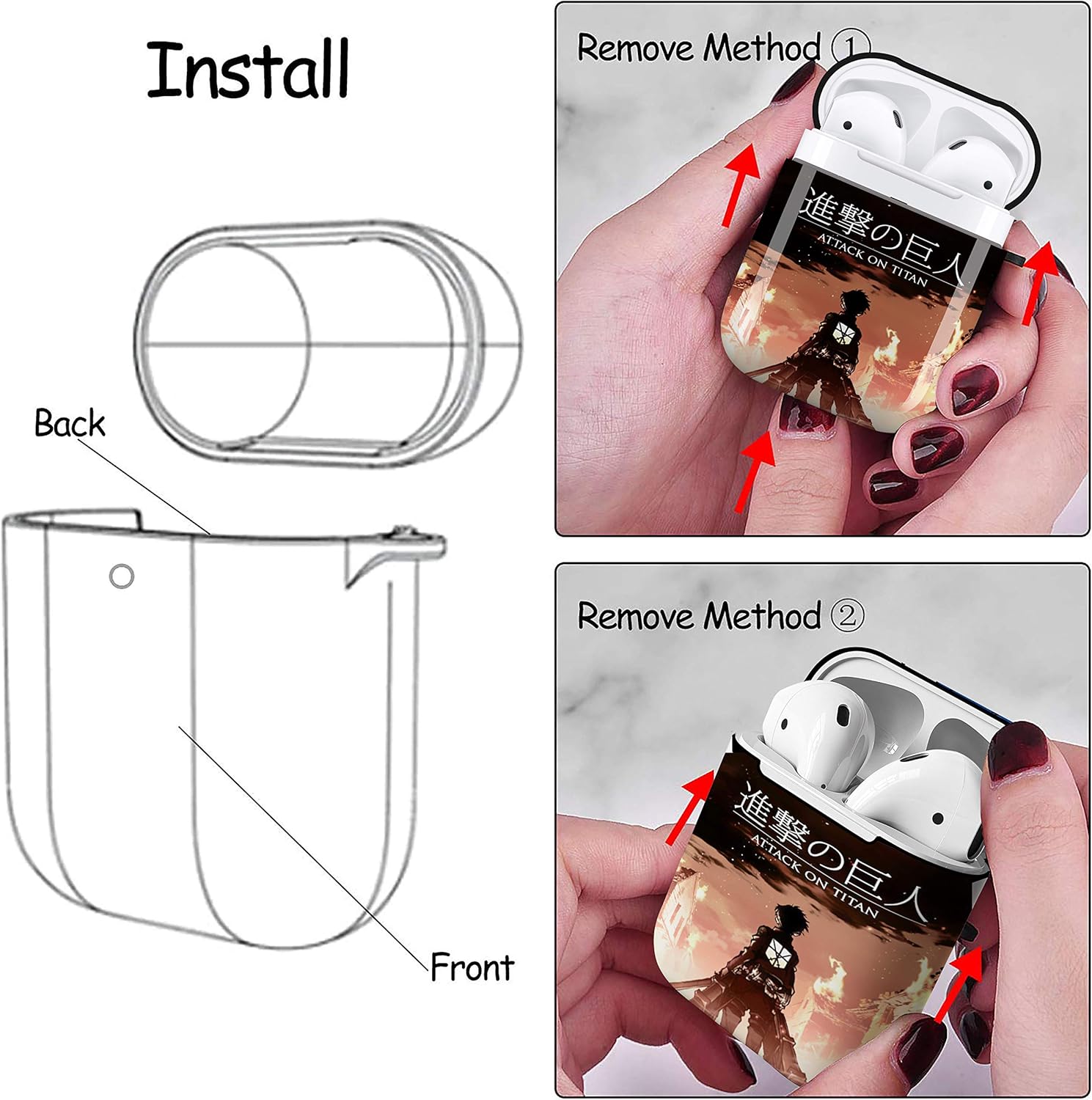 Anime Attack On Titan AirPods Case Personalize Custom, AirPods Case Cover Compatible with Apple AirPods 1st/2nd,Full Protective Durable Shockproof Drop Proof with Key Chain Compatible