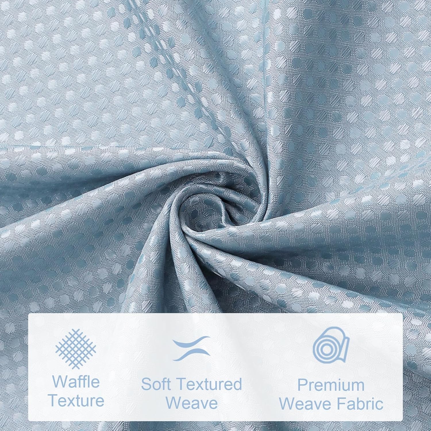3 in 1 Long Blue Shower Curtain Set-72 W x 78 H, Fog Blue Waffle and PEVA Liner Set with 12 Stainless Steel Hooks, Waterproof Fabric for Bathroom