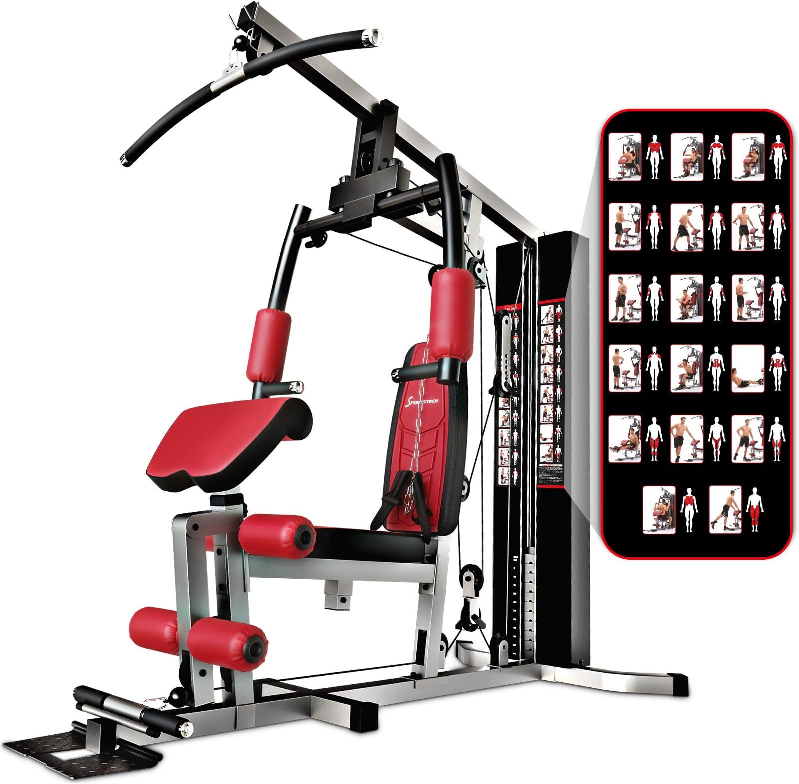 Sportstech Unique 45-in-1 Premium Power Station HGX100/HGX200 for Countless Training Variants Multifunctional Home Gym with Stepper & LAT Train Tower, Robust Fitness Station Made of Eva Material for Home