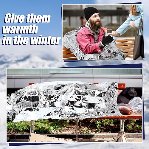 Miniatura 7 de Geyoga Suministros de paquete de cuidado para personas sin hogar Gorros de invierno cálidos guantes de pantalla táctil mantas bolsas con cordón
