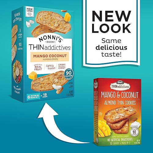 Miniatura 3 de Nonni's THINaddictives - Galletas finas de almendra, 6 cajas de galletas de mango y almendra de coco, galletas de almendras dulces crujientes y