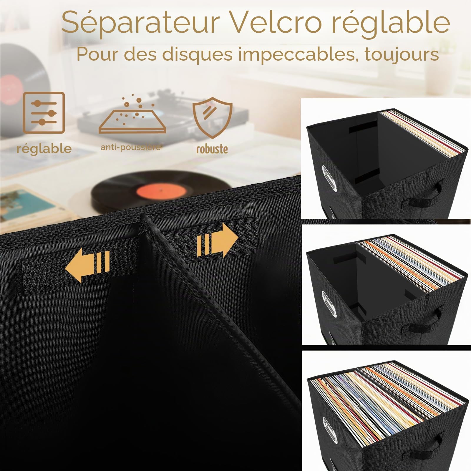 Woodoulogy 2 Pack Boîte Rangement Vinyle pour 100+ LPs, Support Disques 12"
