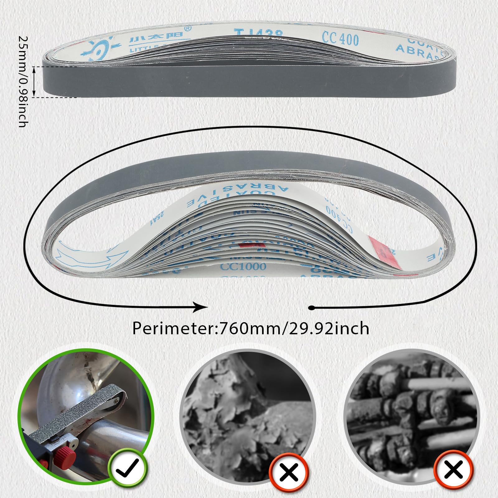20 sztuk taśm szlifierskich 25 x 762 mm, papier ścierny, ziarnistość 400/600/800/1000, do metalu, drewna, szkła, gumy, tworzywa sztucznego, kamienia, samochodu