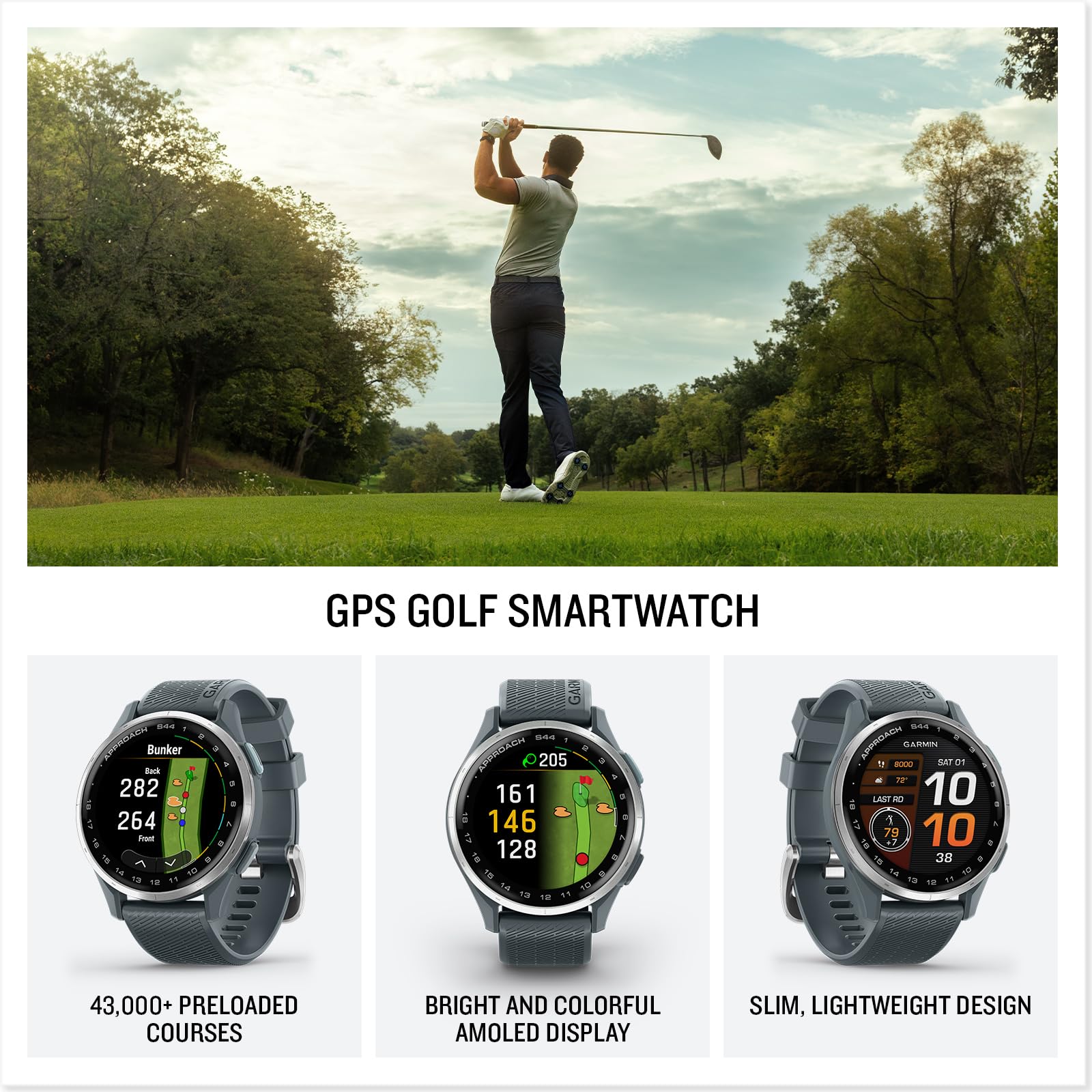 GARMIN Approach S44 GPSウォッチ Garmin Relógio Approach S44 Prata com Pulseira Cinza 43mm para