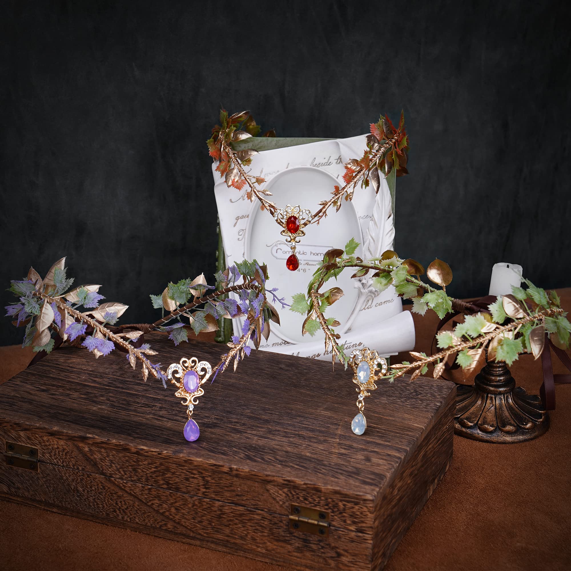 Purple Flower Elf Crown Woodland Fairy Headpiece Renaissance Cosplay Women Purple Fairy Flower Crown - Elf Woodland Headpiece Floral  main image 2