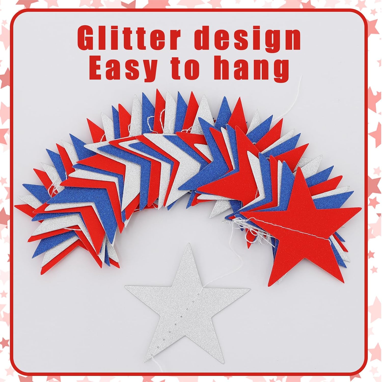 BEISHIDA 5 Packs Red White Blue Twinkle Little Star Garland 65ft Hanging Streamers Banner Decoration for Bridal/Baby Shower Birthday Party Sign Garland Wedding Engagement Party Supplies