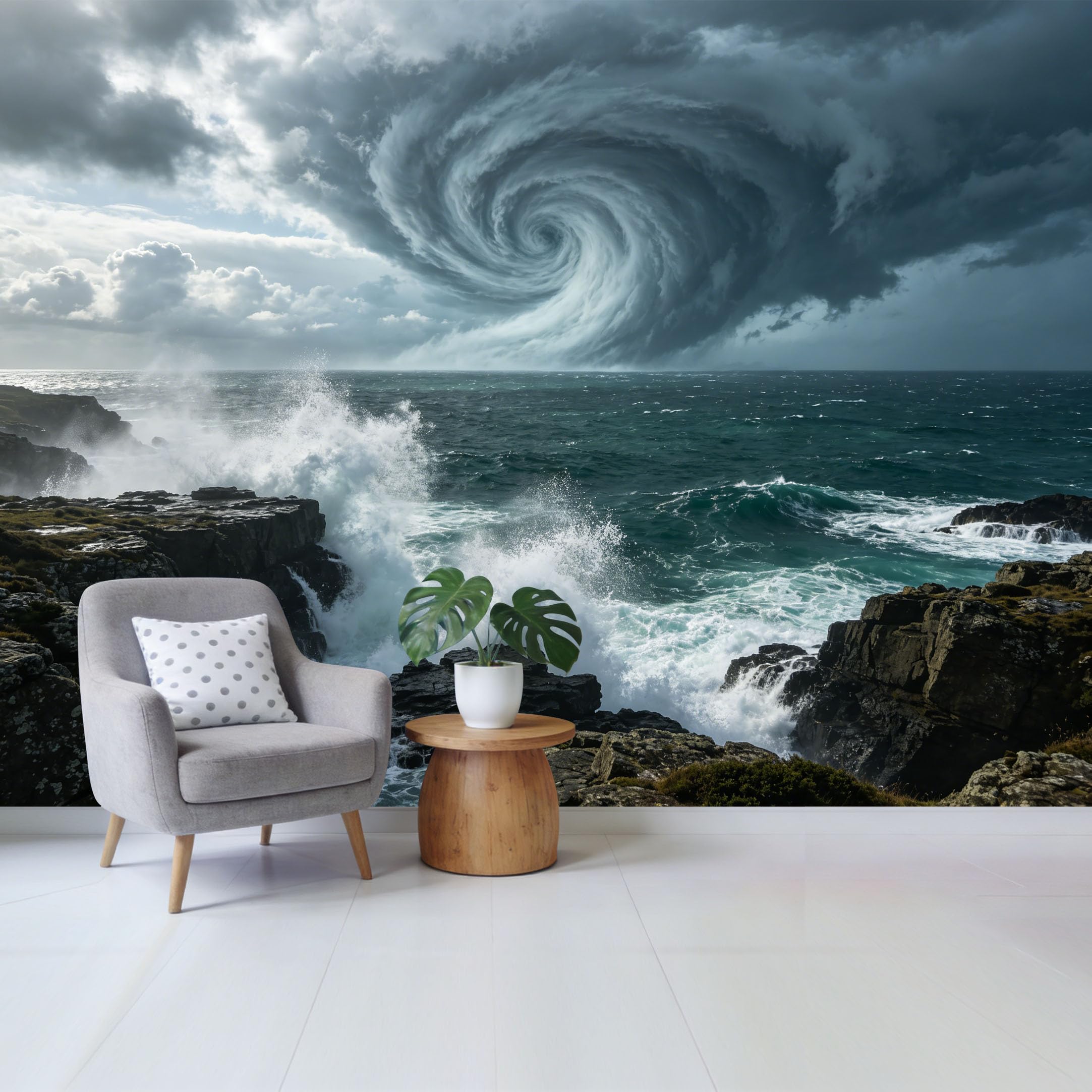 Custom Size Wall Mural Dramatic Ocean Storm Swirl Coastal Seascape Waves Removable Self Adhesive Fabric Home Wall Decor for Living Room Bedroom Bathroom