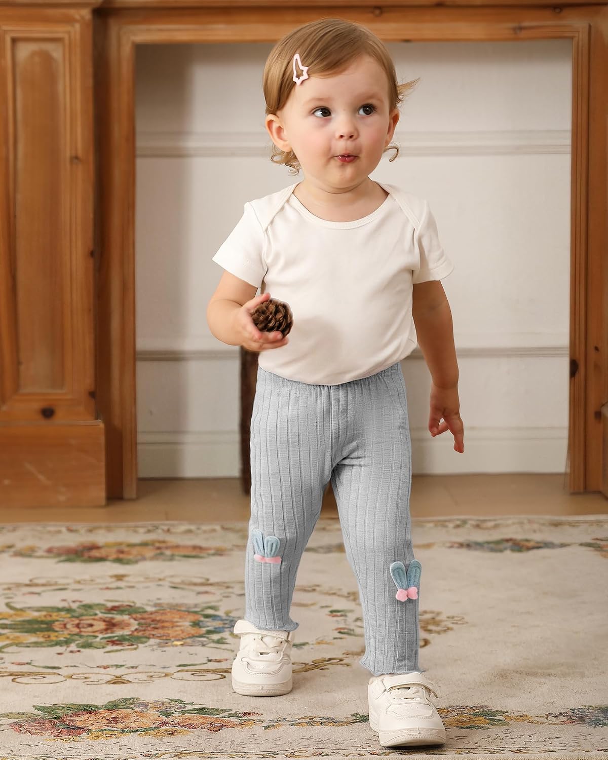 3 Pack Baby Girl Pants: Soft Solid Ribbed Pants Ruffle Hem Pull On Leggings for Infant 0-18 Months