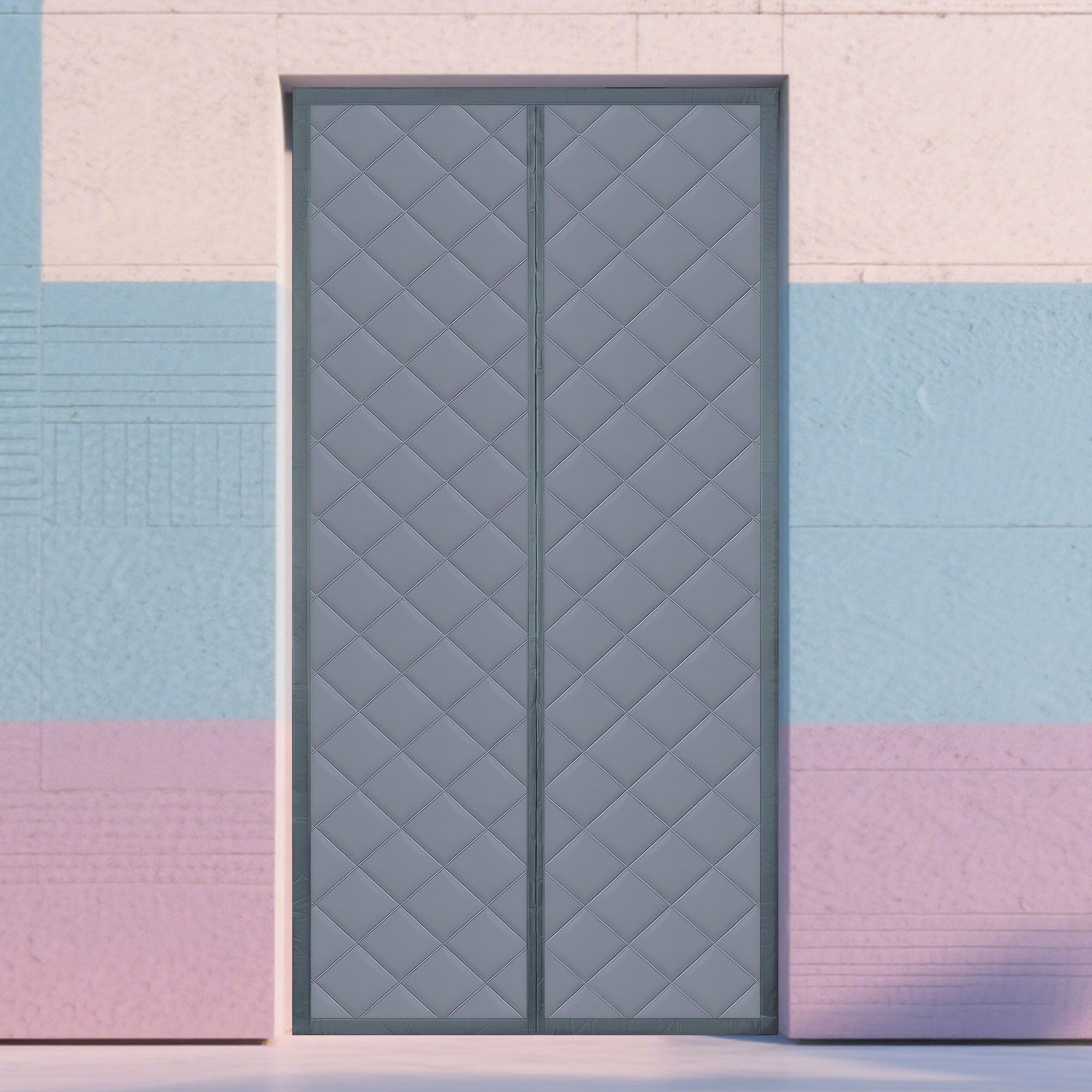 Cortina Térmica Magnética 100 x 240 cm con Térmica y Aislante Cortina Puerta Exterior Aislante No Requiere Perforación, Fácil de Instalar para Patio, Dormitorio, Mascota, gris plata