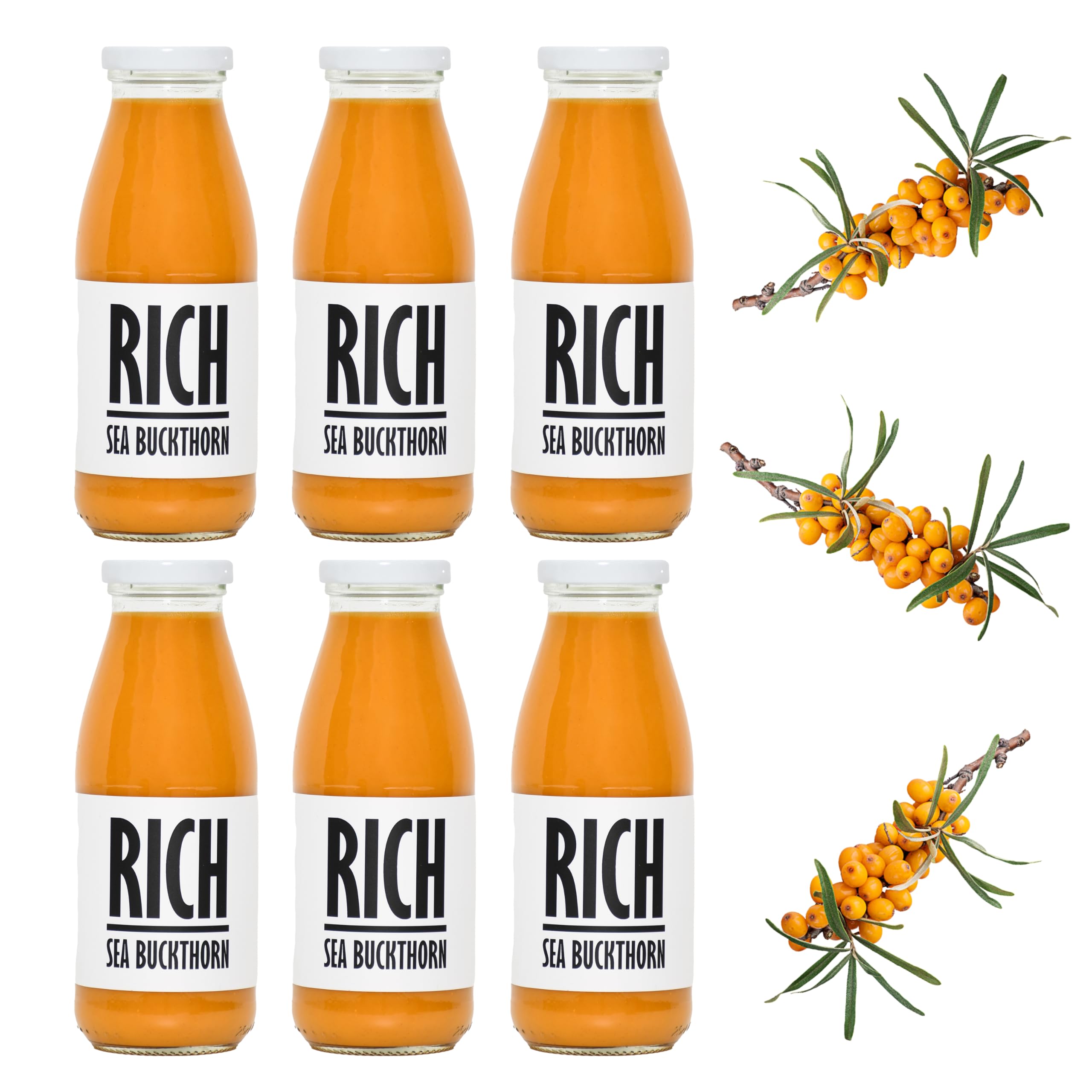 Fresh Rich Sea Buckthorn Juice not from concentrate - 6 bottles pack x 240 m Vege Juices NFC - Pressed Semi Sweet Drink - No added Sugar Fruit Shoots Drinks - Natural Press