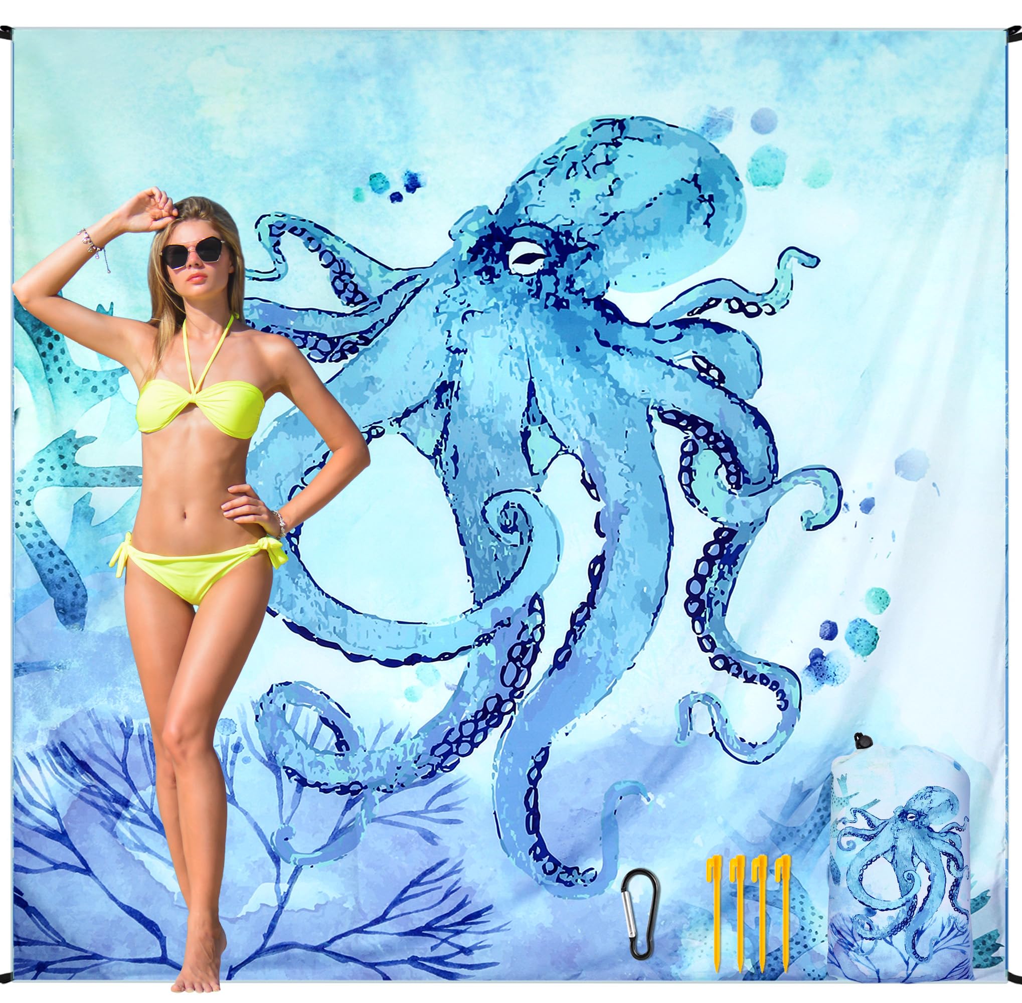 HIHOHO Beach Blanket Waterproof Sandproof Beach Mat for 1-8 Adults Quick Drying Durable Outdoor Picnic Mat for Beach Festival Travel Camping Hiking (