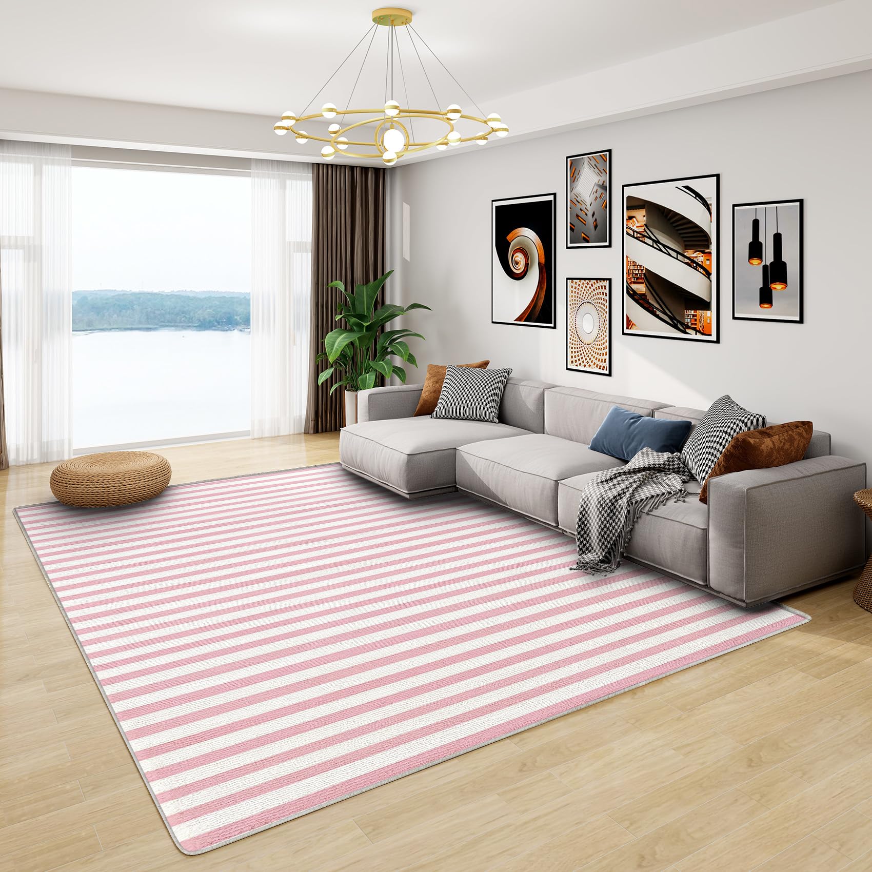 Striped Rugs for Living Room - Pink and White Stripe Rug, Kids Girls Stripes Rugs for Living Room Bedroom, Washable Non Slip Soft Large Carpet, Patterned Area Rugs & Home Decor 140x200 cm โ image 1