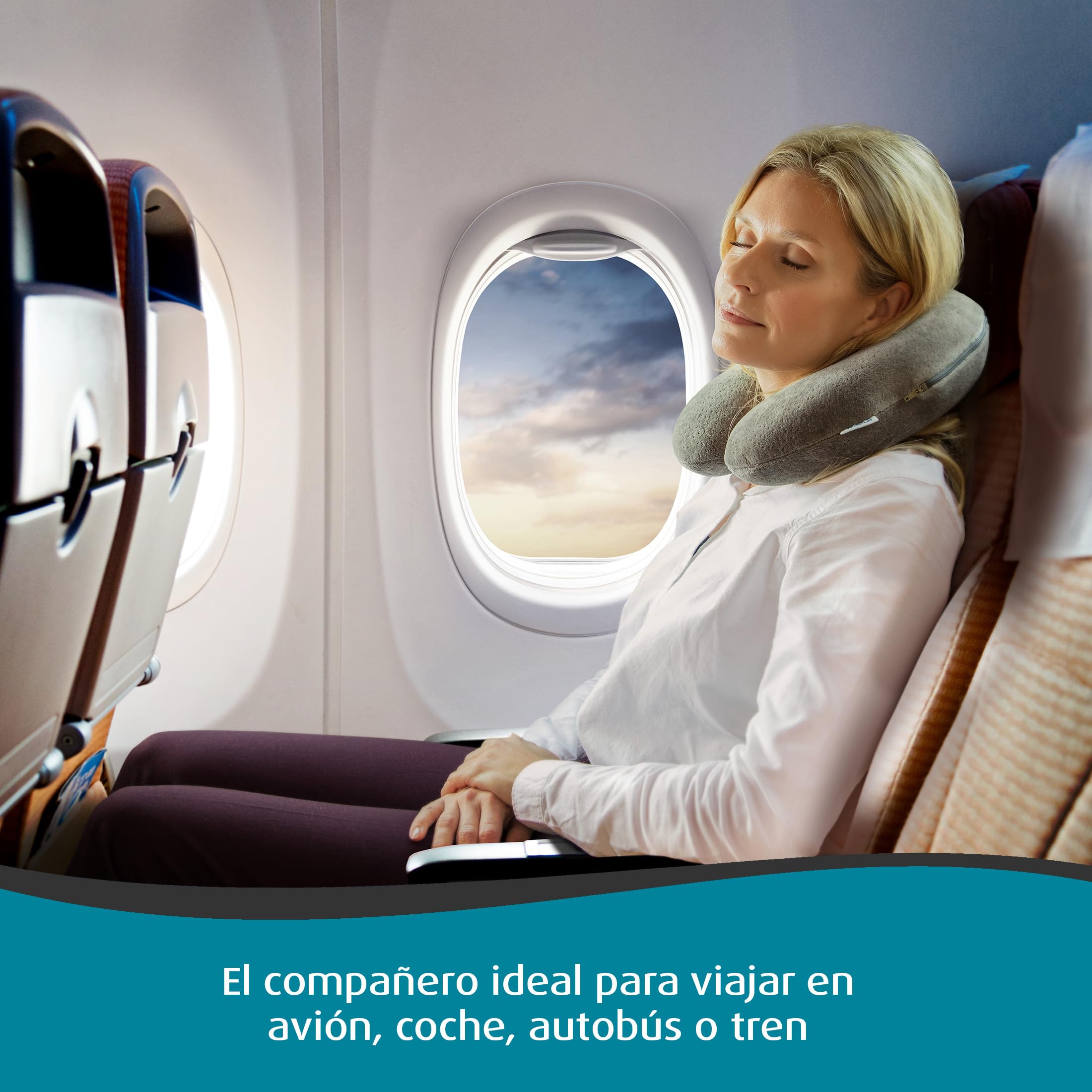 TEMPUR Almohada de Viaje Transit, 30 x 28 x 8 cm, Antracita | Cómoda almohada cervical de material viscoelástico TEMPUR, ideal para viajar en autobús, tren, coche o avión.