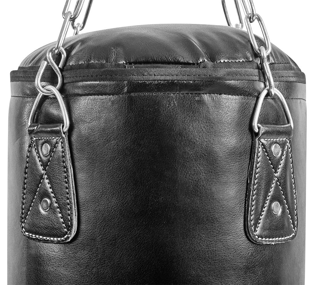 Bad Company Sac de Boxe avec chaîne en Acier à 4 Points I Vinyl Punching Bag, rempli/Non rempli I 80/100/120/150/180 x 35 cm - Noir