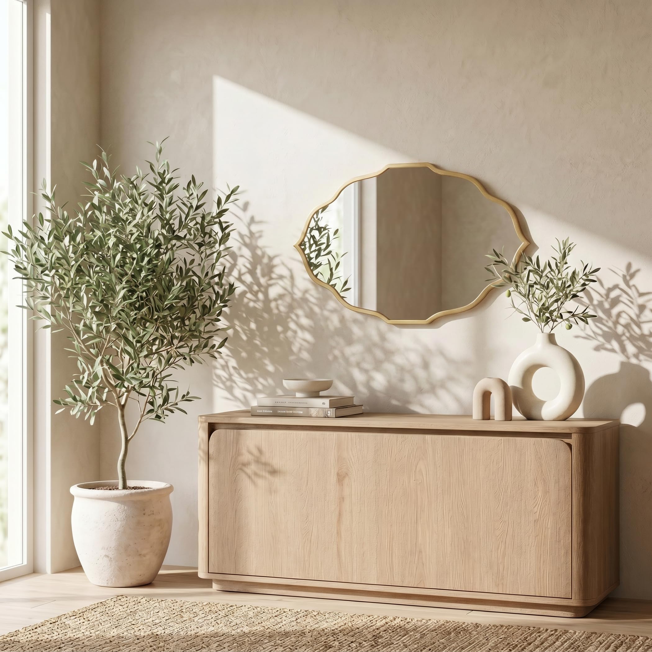 PERFNIQUE Espejo de pared dorado, 81 x 51 cm, espejo ovalado ondulado para baño, espejo decorativo grande para entrada, dormitorio y sala de estar, colgar o inclinar
