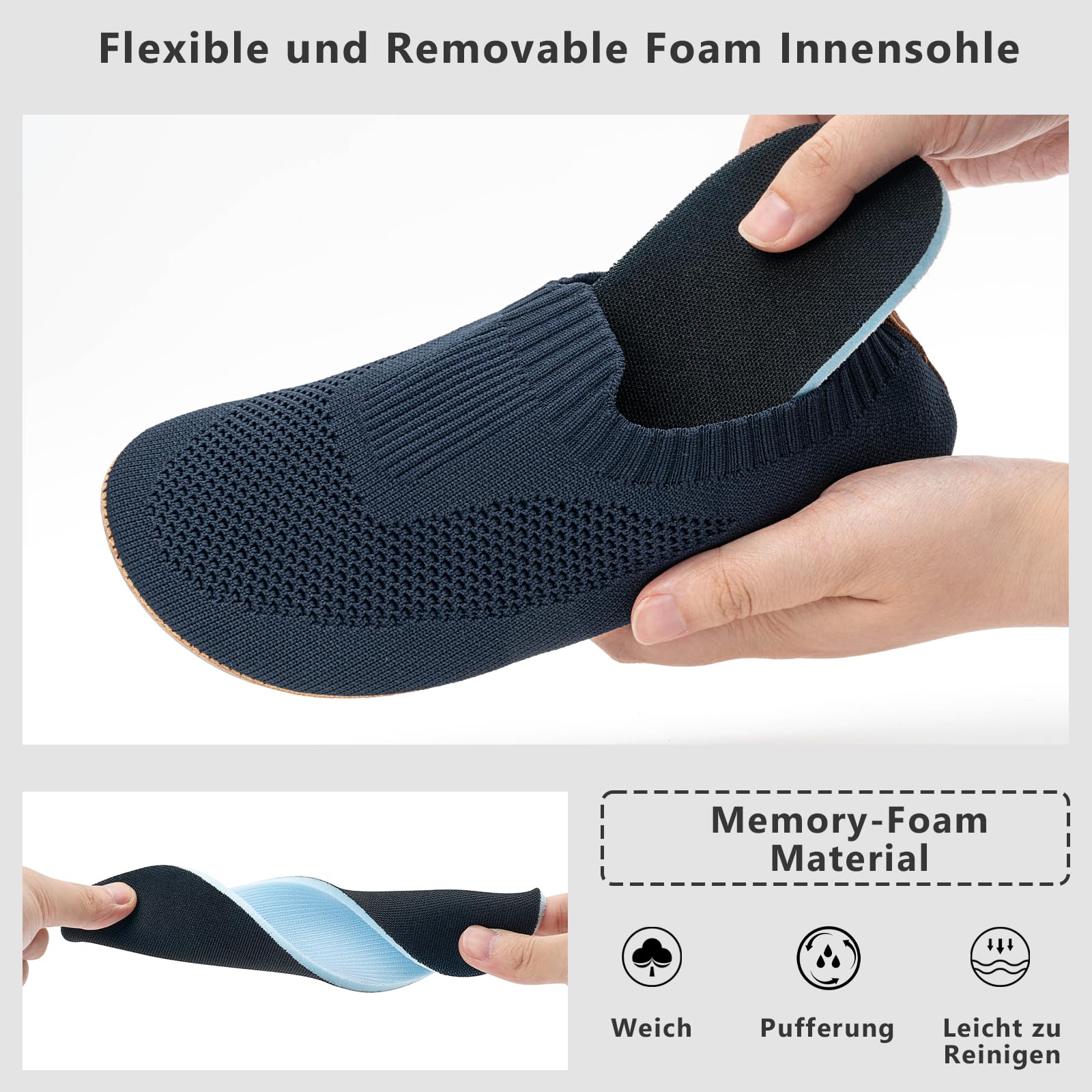 KOWAYI Chaussons Homme Antidérapantes Pantoufles Atmungsaktiv Confort d'intérieur Slippers Semelle en Caoutchouc Unisex Maison Chaussures