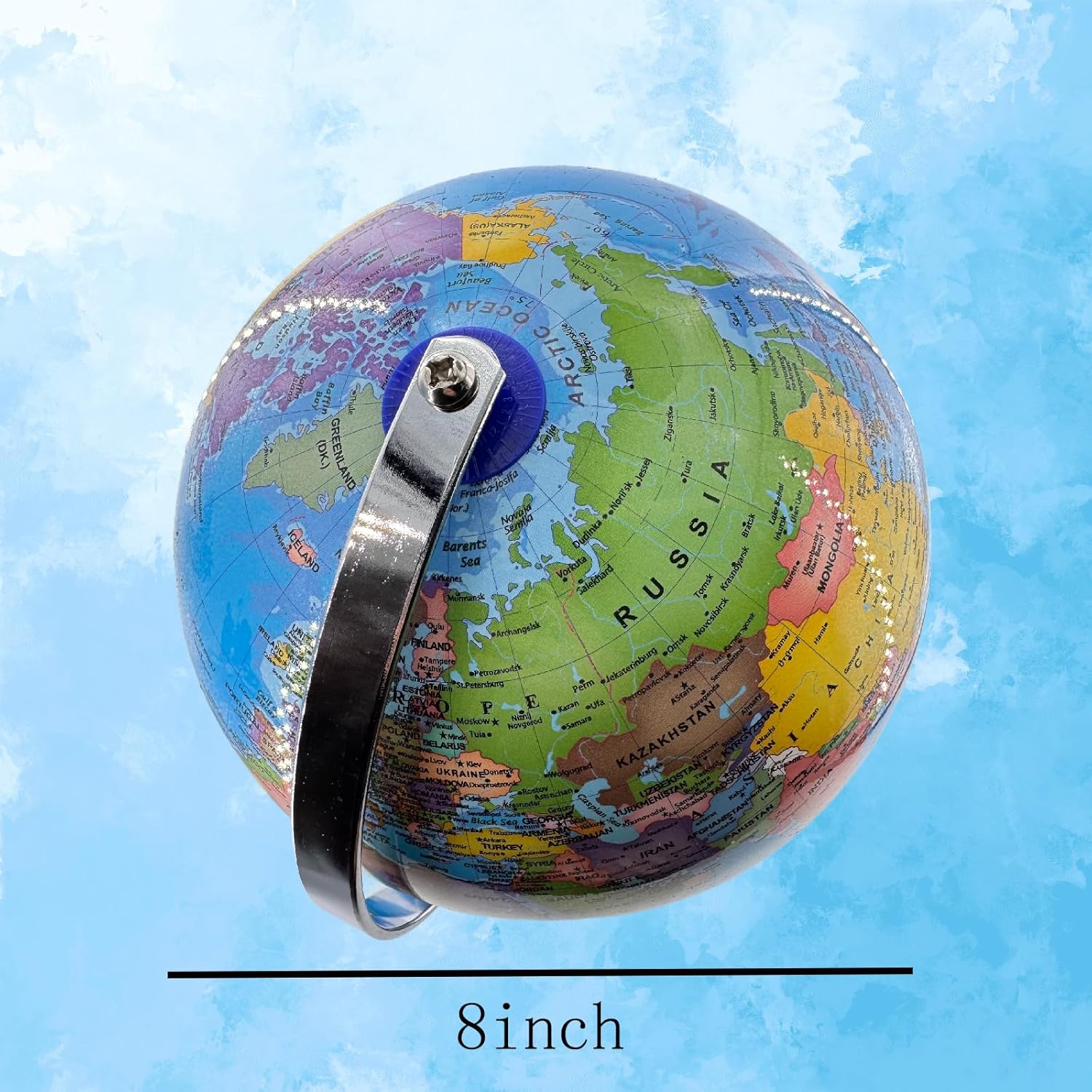 8 Inch World Globe with Stand, 360° Spinning Earth Map for Desk, Detailed Geographic Sphere for Office, Study, Travel Planning and Home Display