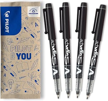 Pilot V-Sign Pen Liquid Ink Tip - Black Pack of 4