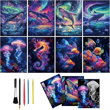 Scratch Art Book Ocean Noctilucent Rainbow Scratch Paper Adult Scratch Coloring Book for Adults Return Gifts for Birthday PartyOcean