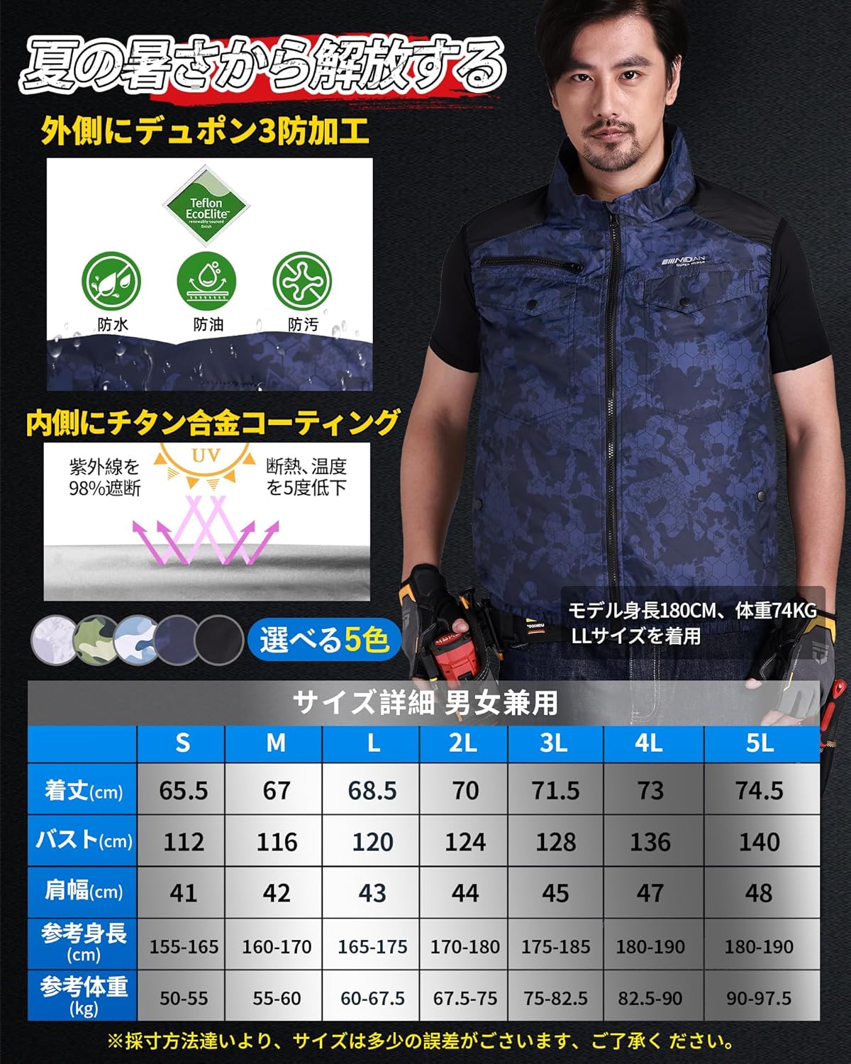 MIDIAN] 空調作業服【2024新登場 業界最強30V超高出力 138L/S爆風】